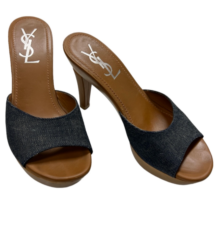 SAINT LAURENT Sandali in legno denim blu YSL taglia 36