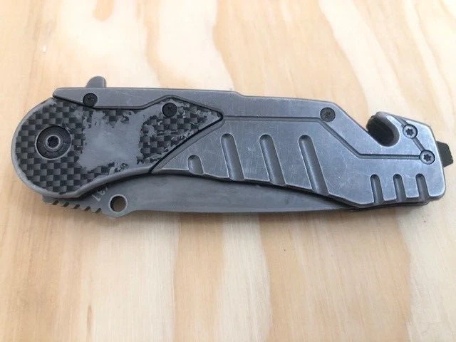 (Marrón) Cuchillo de bolsillo plegable de acero inoxidable de un solo filo con cortador de cinturón - EXCELENTE Foto 4 de 4