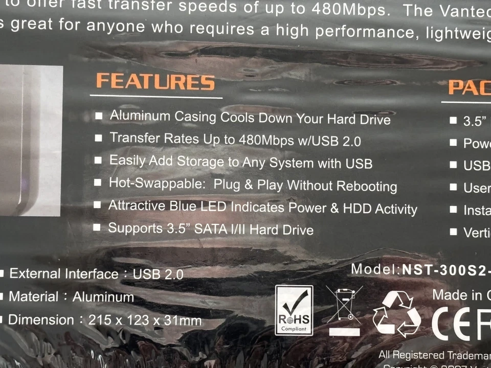 NEW Vantec NexStar CX USB 2.0 External 35” Hard Drive Enclosure USB 2.0 Inter - Image 4 of 4