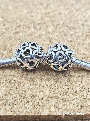 #ad #ad 2 X Authentic Open Hearts All Over Silver Spacer European Charm Beads Lot $10.95
