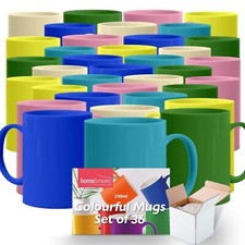 12-36 Multi Coloured Mugs 330ml | Colourful Ceramic Stoneware Coffee Tea Cup Set