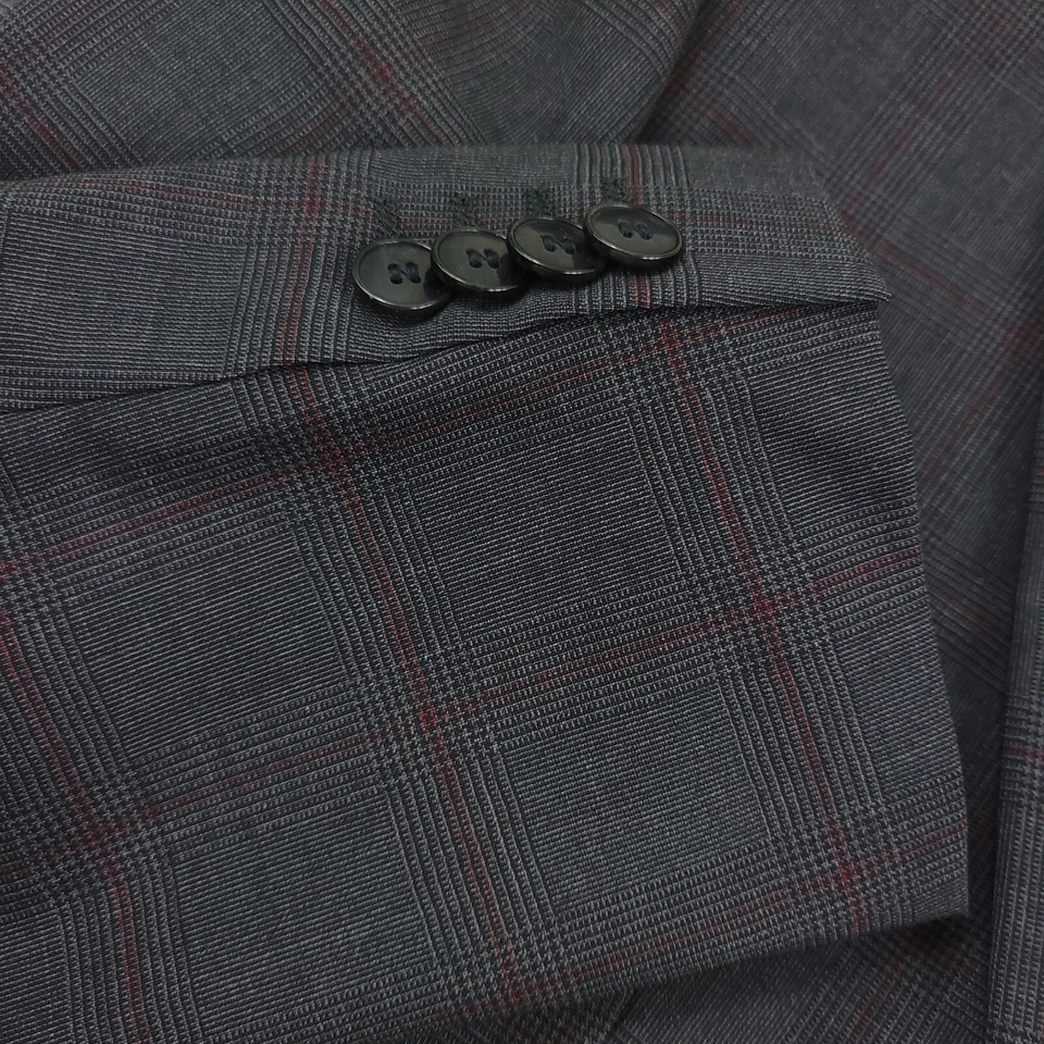 HUGO BOSS Jeffery 212 Gray & Red Window Plaid Wool Suit Jacket Blazer Mens 38R - Image 2 of 4
