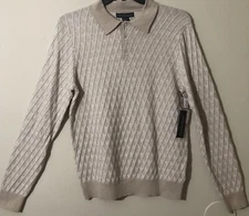 Christian Lacroix Mens Pullover 1/4-Button Unique Knitting Cotton Blend Tan Sz M