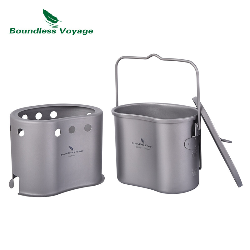 Outdoor Camping 2 in 1 Titanium Pot Wood Stove with Handle Canteen Cup Mess  Kit | eBay