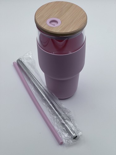 kytffu 32oz Glass Tumbler with Straw and Lid, Reusable Boba Smoothie Cup Iced... - Picture 9 of 10