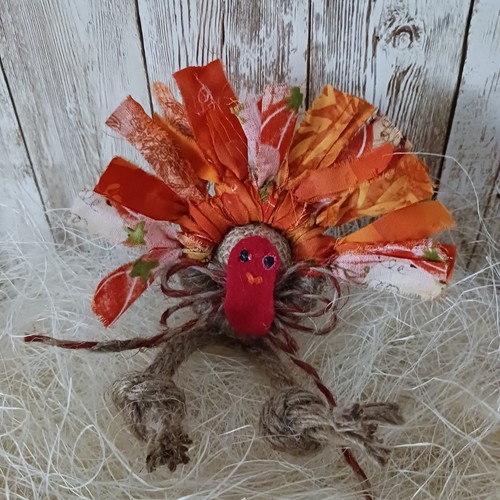 Tela Country Rag Pavo/Base de anillo de madera/Telas con estampado naranja/Cuidador de estante - Imagen 4 de 5