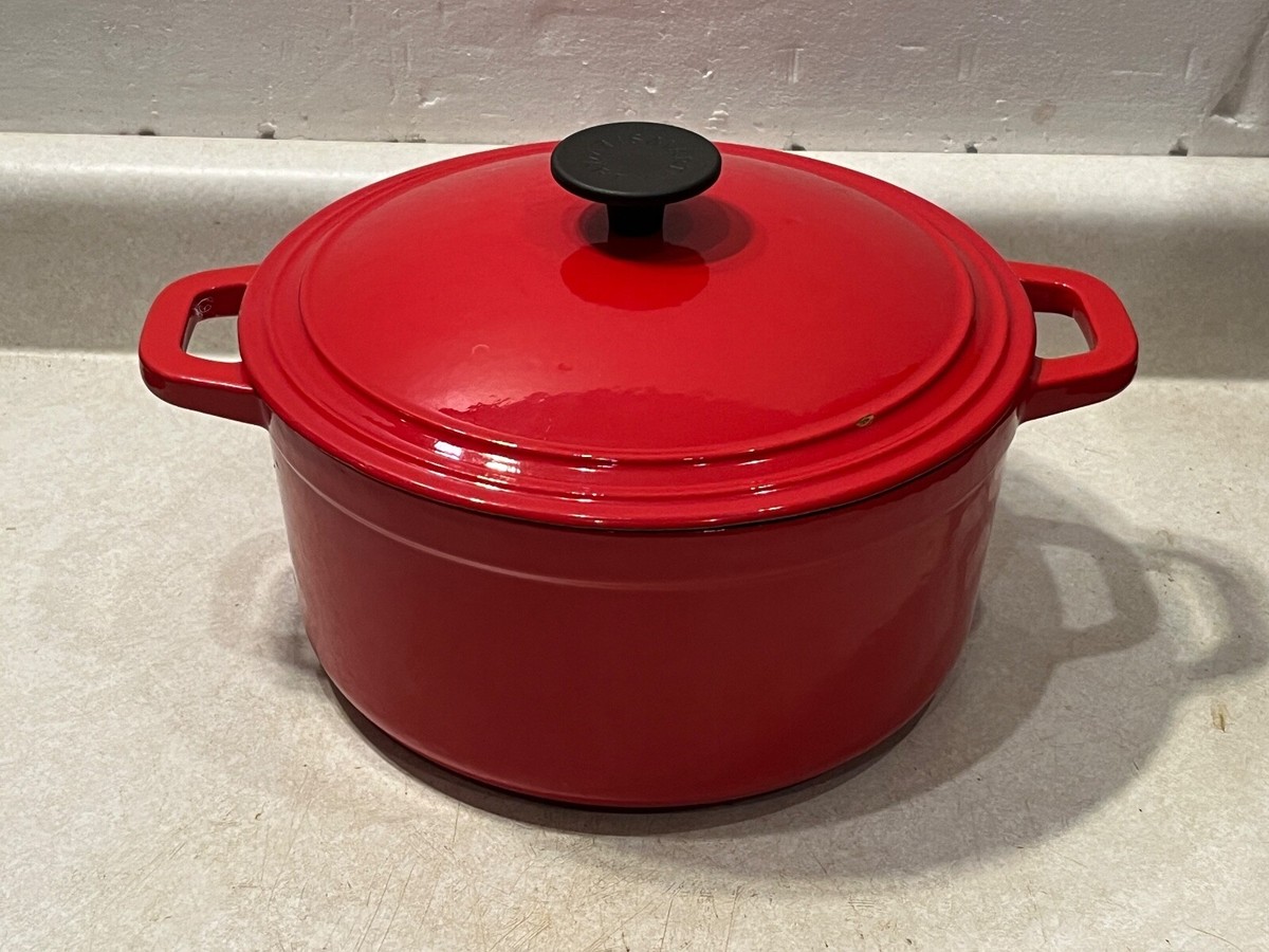 Red Cast Iron Enamel 5 Qt Stock Pot Dutch Oven Casserole Roasting