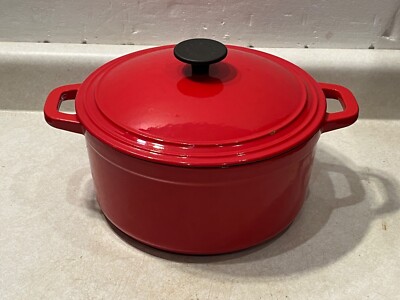 Red Cast Iron Enamel Qt Stock Pot Dutch Oven Casserole Roasting Martha  Stewart