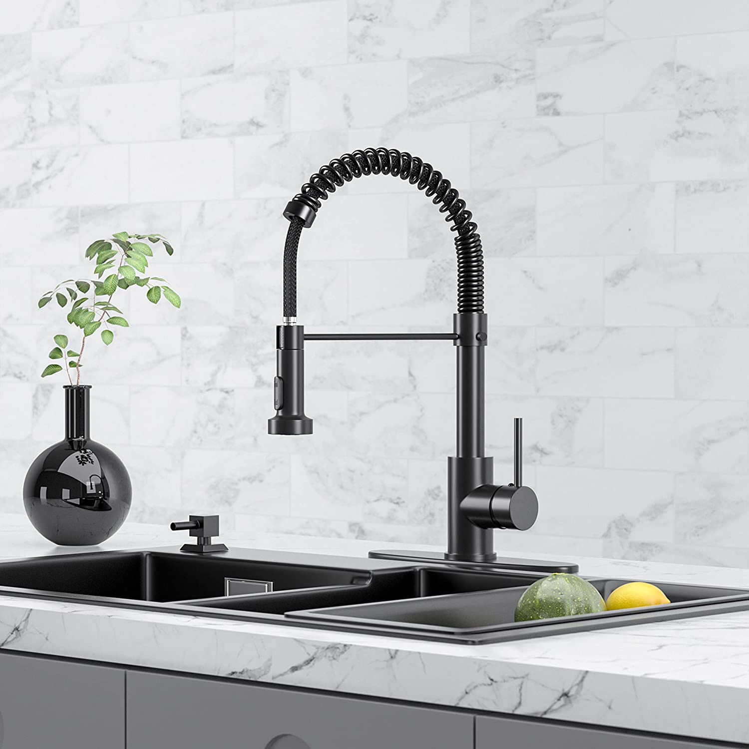 Kitchen Faucets with Pull down Sprayer, Black Spring Commercial Kitchen Sink Fau