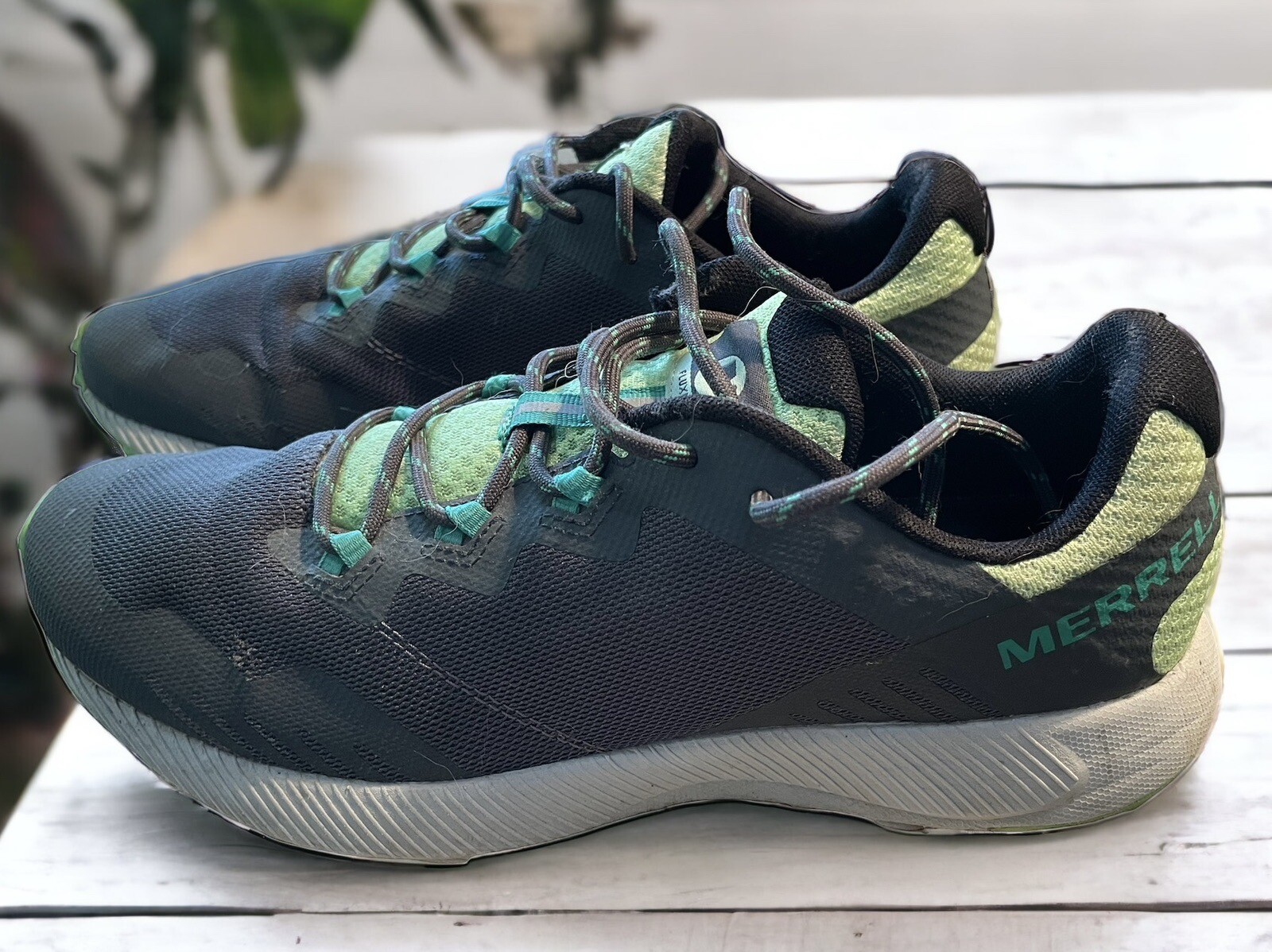 Merrell Fluxion J49042 Gray Teal Lime Hiking Shoes Sneakers Size 9.5  Women