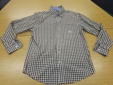 Chaps Medium Mens Brown & White Small Checked Casual Dress Shirt