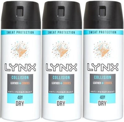 x 150ml Lynx Collision Leather Cookies 48H Dry Antiperspirant Spray  UK