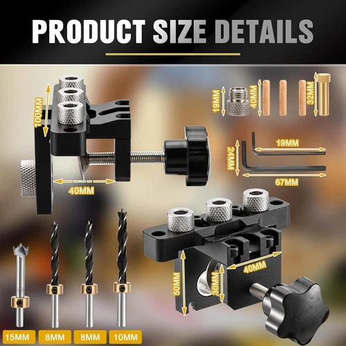 3 in 1 Dowel Jig Drill Kit,Self Centering Doweling Jig,Adjustable Drilling Width - Picture 2 of 7