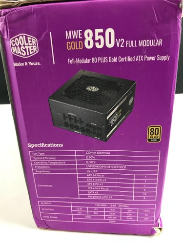 Cooler Master MWE 850W Power Supply Fully Modular 80 Plus Gold Efficiency - Afbeelding 16 van 24