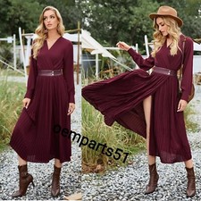ZARA BURGUNDY WINE PLEATED CROSSOVER STYLE MIDI DRESS SIZE S