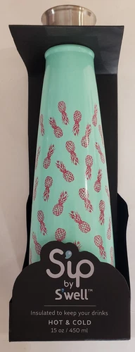 Sip By Swell Pineapple Bliss Water Bottle Insulated Drinks Hot & Cool 15oz New