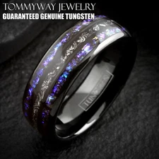 Black Tungsten Carbide Ring Blue Sandstone & Meteorite Space Galaxy Wedding Band