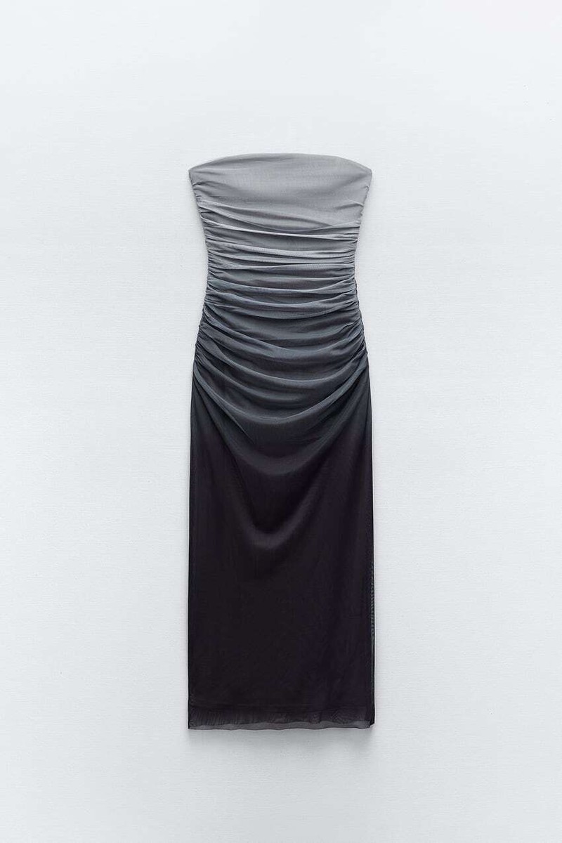 ZARA【NEW】STRAPLESS POPLIN DRESS ZARA NEW WOMAN FW23 STRAPLESS PRINTED TULLE DRESS GRAYS