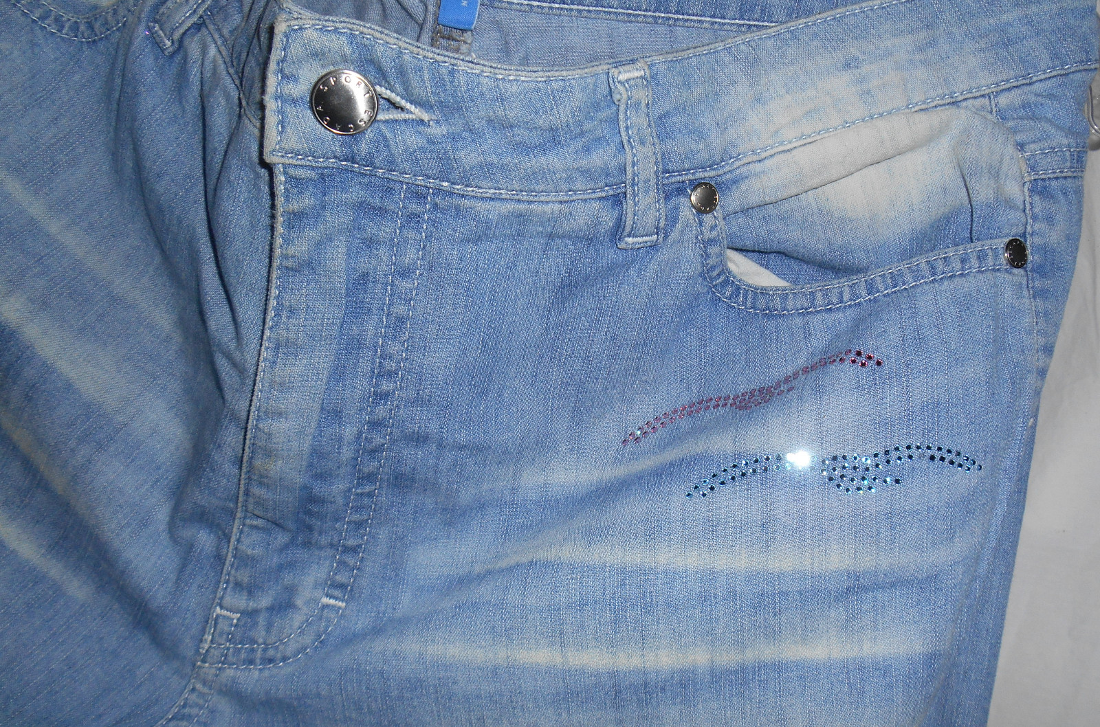 ESCADA SPORT Vintage Jeans 12 42 Blue Denim Pants Swarovski Bird Flowers Palm image 6
