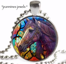 Horse Necklace Equestrian CHRISTMAS GIFT ART NOUVEAU PRINT Silver Charm Pendant