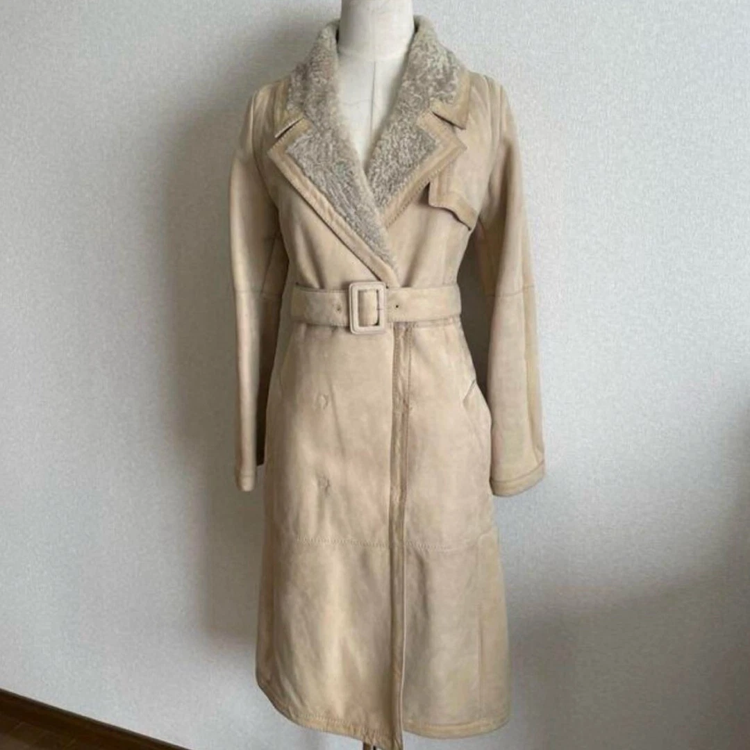 Manteau ceinturé Christian Dior John Galliano cuir mouton peau de mouton mouton Mouton 38