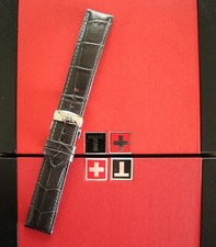 TISSOT 20MM BLACK CROCODILE SILV BUCKLE DEPLOYMENT WATCHBAND BRACELET BAND STRAP