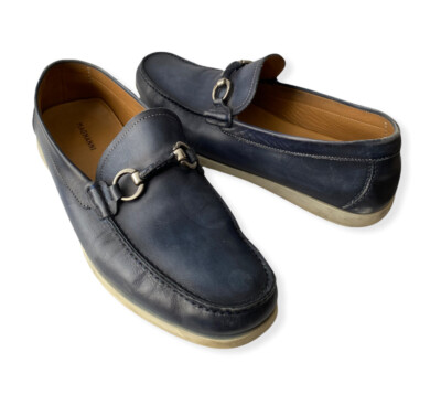 Magnanni Men's Blue Casual Leather Slip On Sneakers Loafer Shoes - Main Image