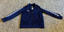 Umbro Kid s Hoodless Zip Up Jacket Navy Blue/White Sleeve Size XS 4/5