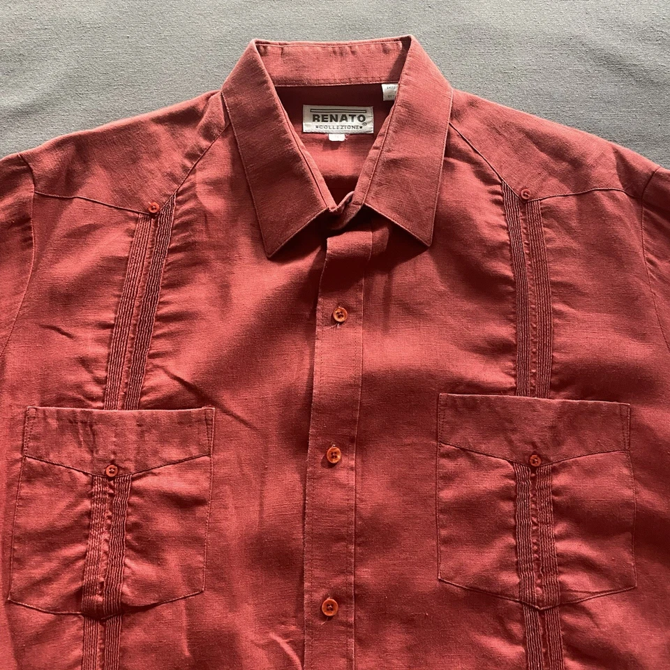 Camisa vintage Renato Collezionne abotonada para hombre XL roja manga larga bolsillos años 90 Foto 4 de 4