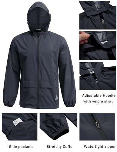 Men's Rain Suit 2 Piece Waterproof Breathable Rain Gear XX-Large Navy Blue - Picture 5 of 7