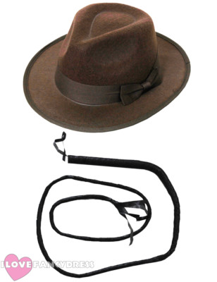 BRAUNER FILZ FEDORA MÜTZE & 5,5 FUSS BULL PEITSCHEN WESTERN EXPLORER FILM SCHICKES KLEID SET