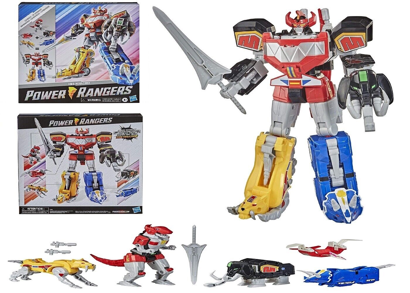 Power Rangers Includes 5 Dinozord Mighty Morphin Dino Megazord Mega Pack Robot