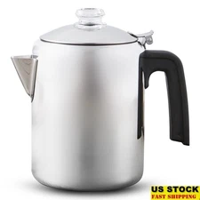 Stainless Steel 8 Cup Stovetop Coffee Percolator Portable Brew Dishwasher Safe