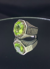 Natural Peridot Ring Handmade Green Gemstone Silver Ring