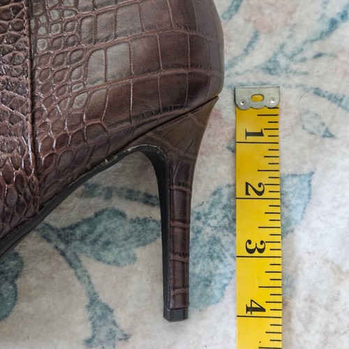 Nine West Ankle Boots Womens 10M Brown Croc Embossed Stiletto Heel Side Zip Chic - Picture 9 of 10
