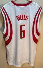 Bonzi Wells #6 Hoston Rockets NBA Vintage adidas Swingman Red White Jersey 2XL