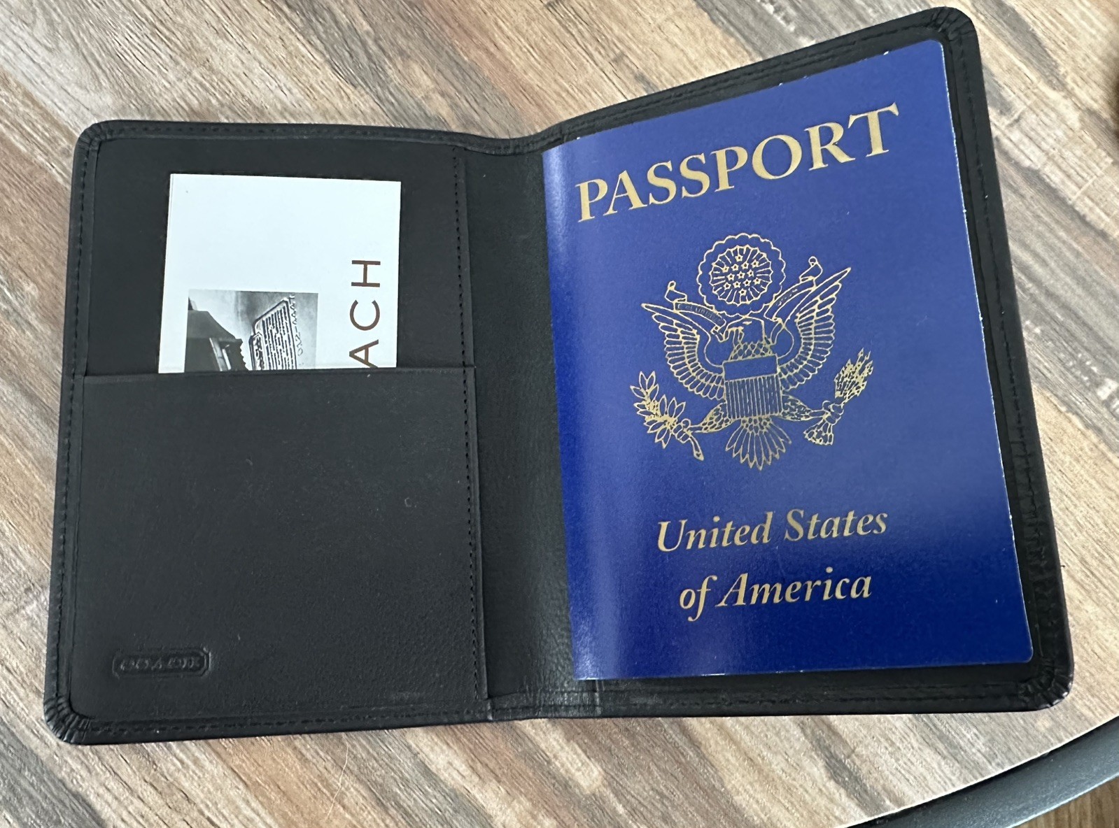COACH  Black Leather Passport Book Holder 