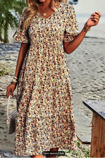 FLORAL SHORT FRILL SLEEVE TIERED MIDI DRESS, SIZE 6XL TO FIT UK 28, LD489