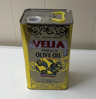 Velia Pomace Olive Oil 1 Gallon (128 fl oz) Metal Advertising Tin Can