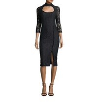 Alexis Fiorenza Mock-Neck Fitted Lace Black/Navy Cocktail Midi Dress. Size XS.