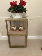Vintage Lloyd Loom Style Cabinet, Dusky Pink + Gold Accents. Buyer collects.