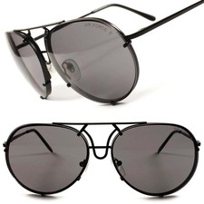Retro 80's Fashion Womens Mens Rimless Air Force Military Style Black Sunglasses