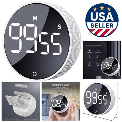 Rotary LED Timer with Big Digits - Easy to Use for Kids and Seniors in White