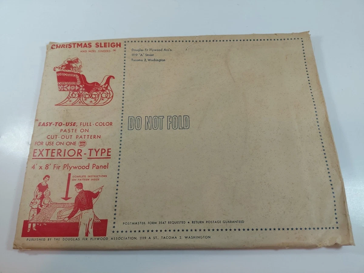 Kit de patrón de trineo navideño y noel vintage 1957 Douglas de madera contrachapada de abeto