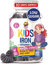 Iron Gummies for Kids & Teens - 10Mg Iron Vitamins with Vitamin C - Low-Sugar Ch