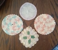Crochet Kitchen Hot Pad Trivet LOT 5 Piece Vintage Handmade Pink/White/Green