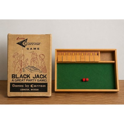 Vintage Carrom Black Jack No 7 Wooden Dice Game Shut The Box Mid Century 1960s