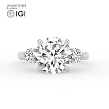 Round Diamond Trilogy Ring 18k White Gold Labgrown 4.60 Ct Solitaire
