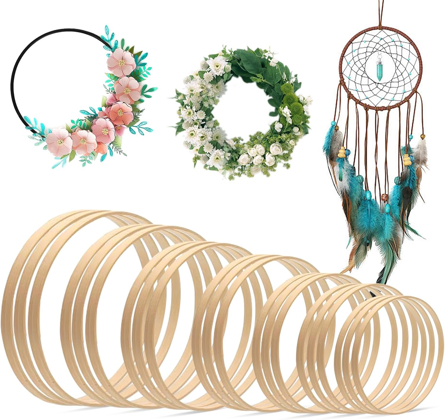 Wooden Wreath Rings 21PCS Bamboo 7 Sizes Floral Hoop Dream Catcher Hoops