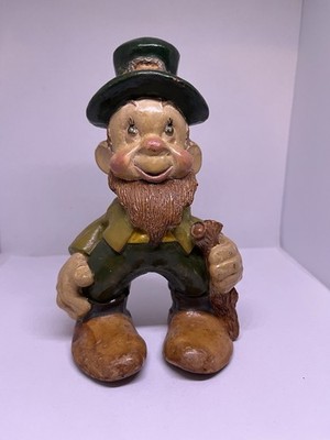 Irish figurine old guy walking stick green outfit red beard nose & cheeks